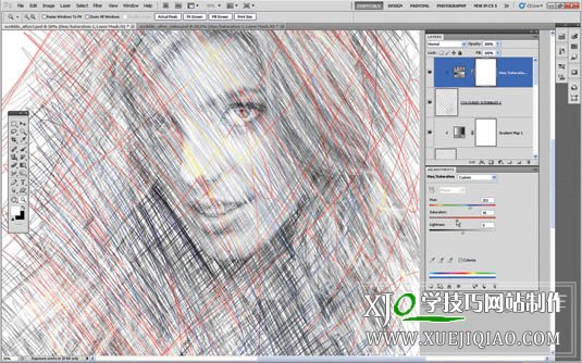 PS图章工具制作涂鸦素描女性头像照片