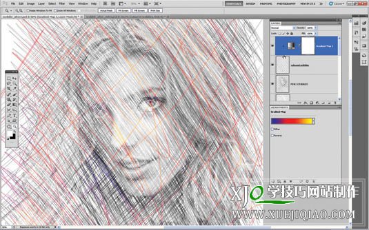 PS图章工具制作涂鸦素描女性头像照片