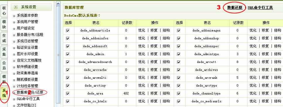 dedecms还原数据库